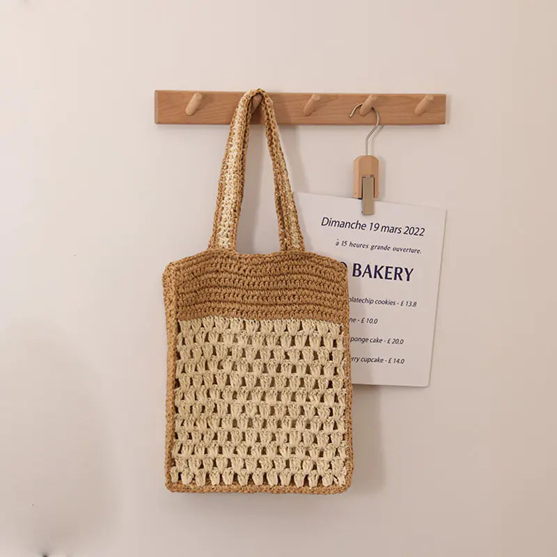 Hollow Out Crochet One Shoulder Straw Bag for Color Matching