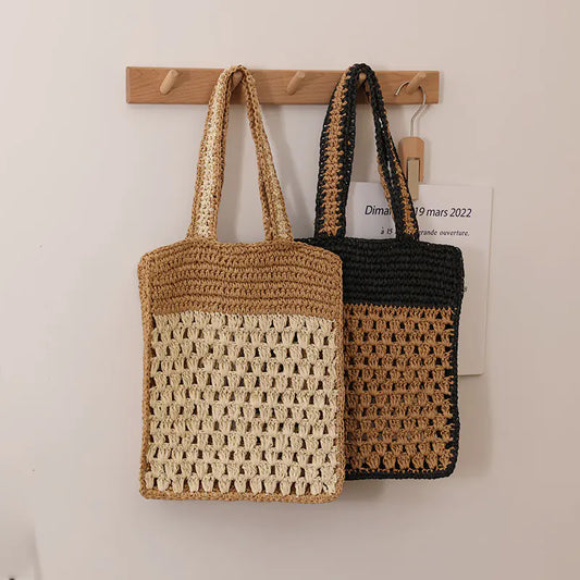 Hollow Out Crochet One Shoulder Straw Bag for Color Matching