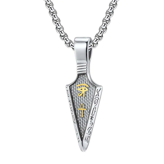 nylry Eye of Horus Necklace Arrowhead Necklace for Men Titanium Stainless Steel Ankh Cross Necklace Gold Spear Pendant Necklaces Protection Ancient Egypt Jewelry Gifts for Women Silver