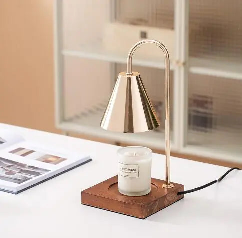 Electric Candle Heater with Wood Base and Aromatherapy Light