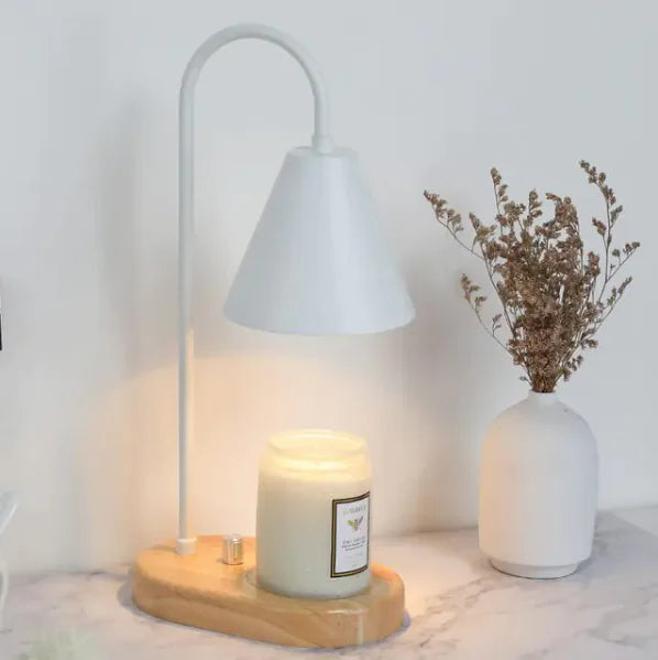 Electric Candle Heater with Wood Base and Aromatherapy Light