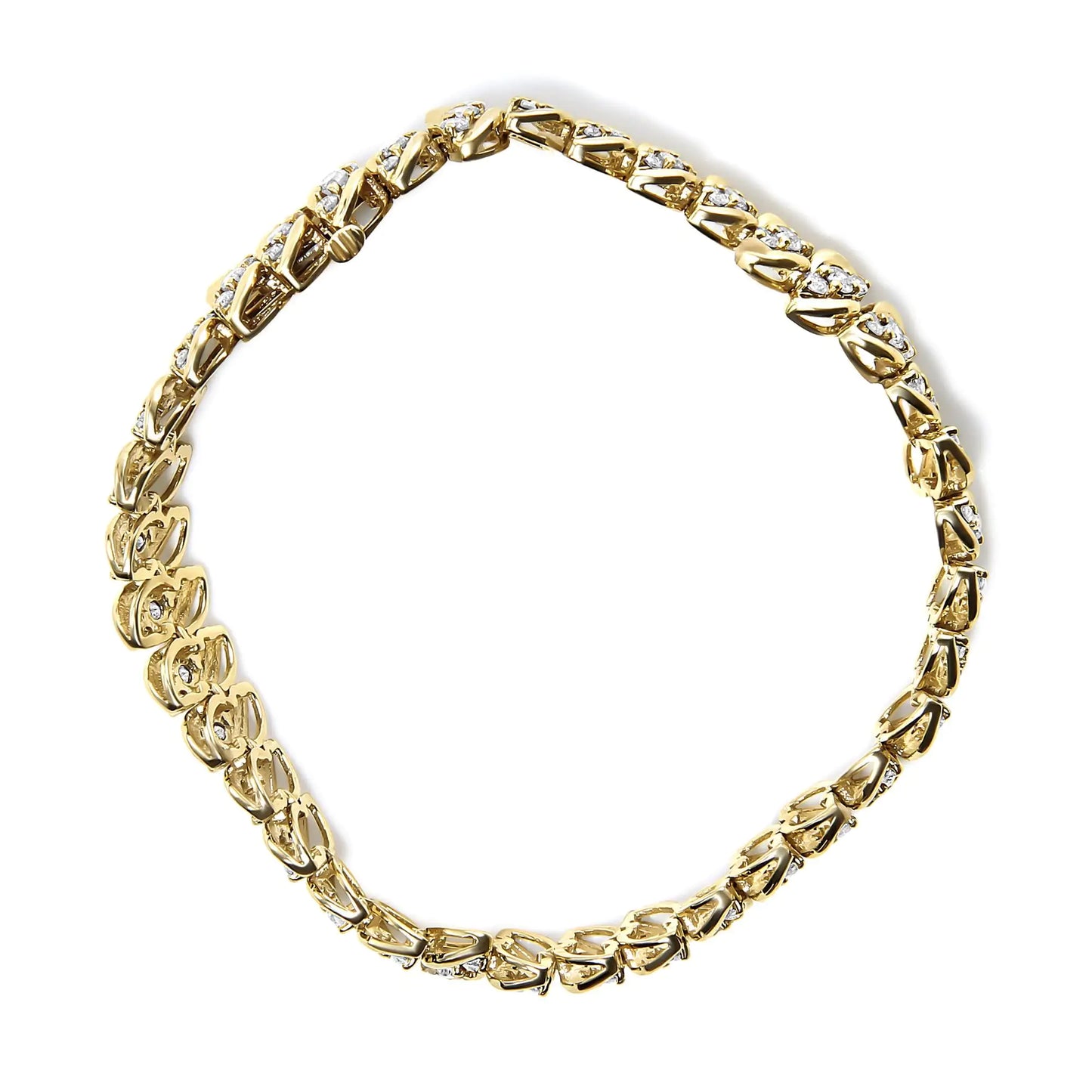 10K Yellow Gold 5.0 Cttw Diamond Double Row S-Link Cuban Bracelet or, I2-I3 Clarity