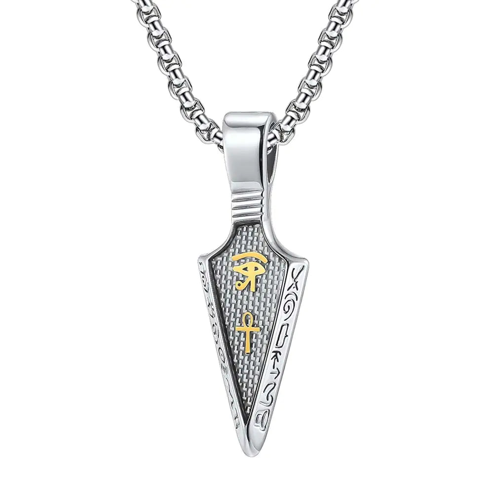 nylry Eye of Horus Necklace Arrowhead Necklace for Men Titanium Stainless Steel Ankh Cross Necklace Gold Spear Pendant Necklaces Protection Ancient Egypt Jewelry Gifts for Women Silver
