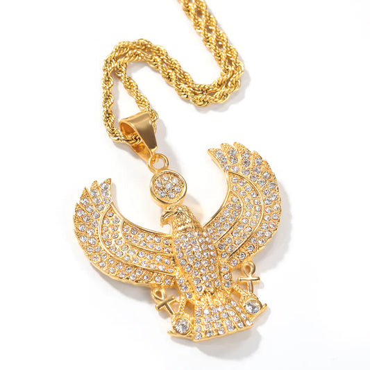 Horus Eagle Ankh Cross Pendant Necklace in Stainless Steel