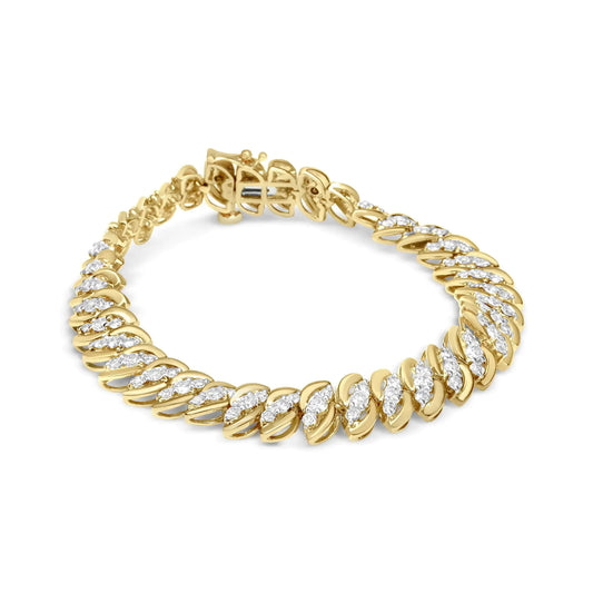 10K Yellow Gold 5.0 Cttw Diamond Double Row S-Link Cuban Bracelet or, I2-I3 Clarity