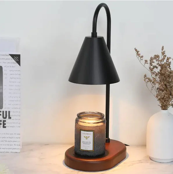 Electric Candle Heater with Wood Base and Aromatherapy Light
