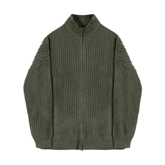 Half-High Neck Zip Knit Cardigan