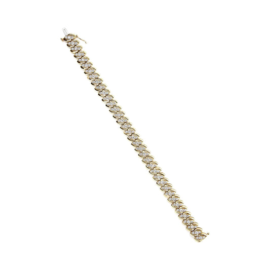 10K Yellow Gold 5.0 Cttw Diamond Double Row S-Link Cuban Bracelet or, I2-I3 Clarity