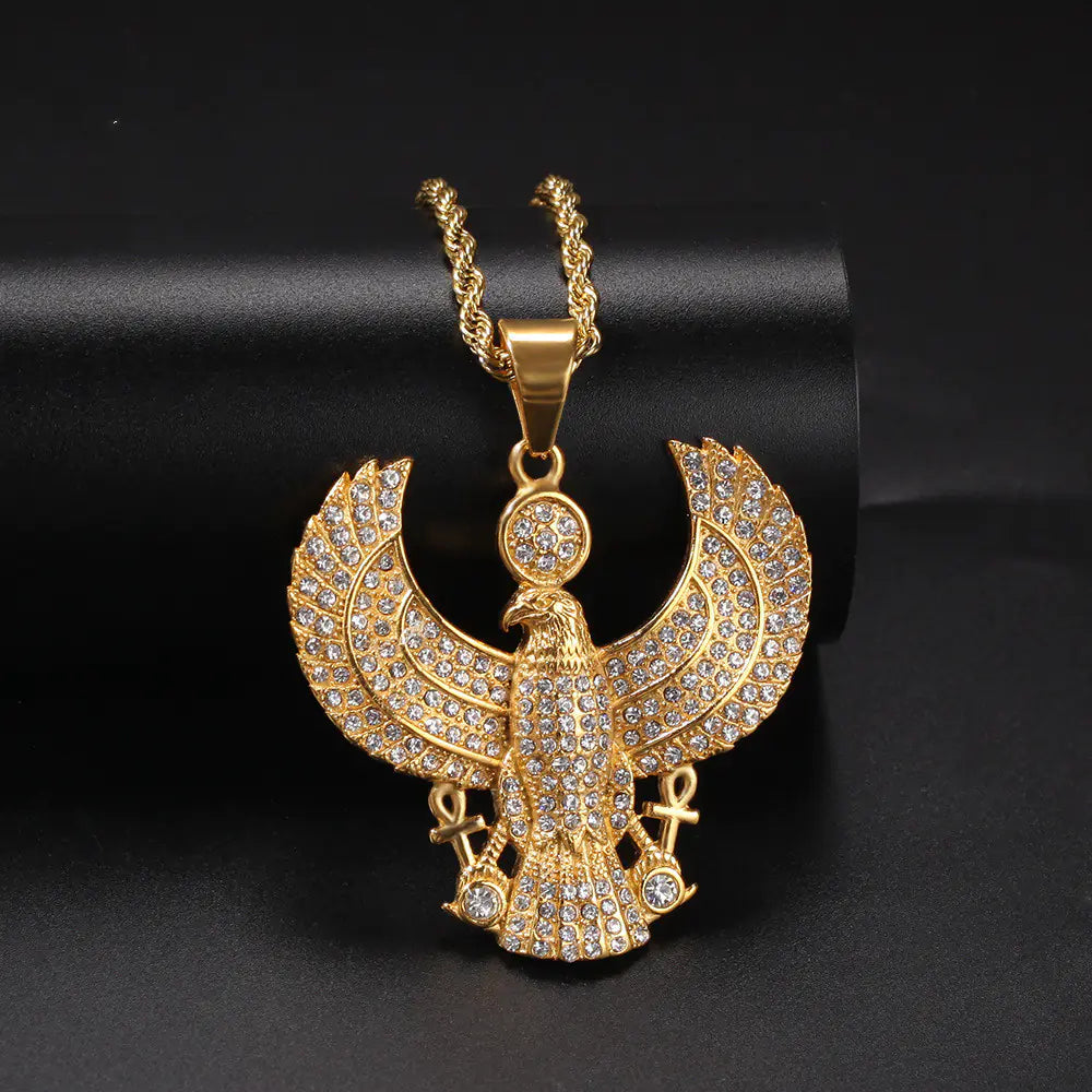 Horus Eagle Ankh Cross Pendant Necklace in Stainless Steel